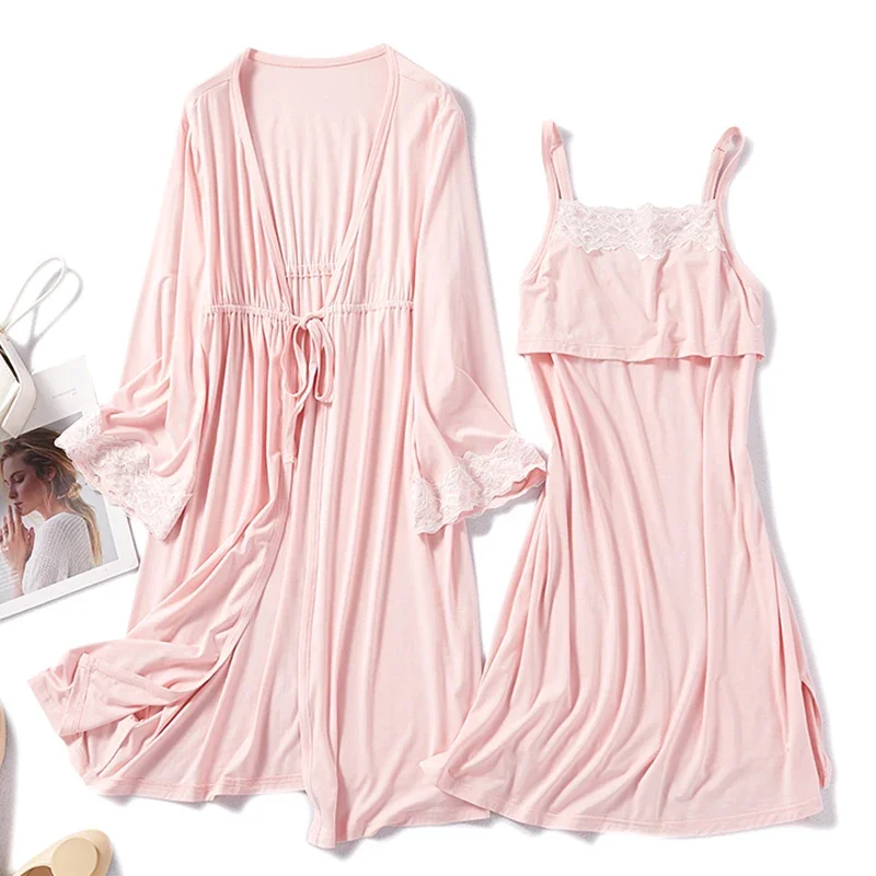 2pcs/Set Pregnancy Pajamas Sleepwear Nursing Pregnant Woman Sling Breastfeeding Nightgown Maternity Labor Dress+Robe Childbirth