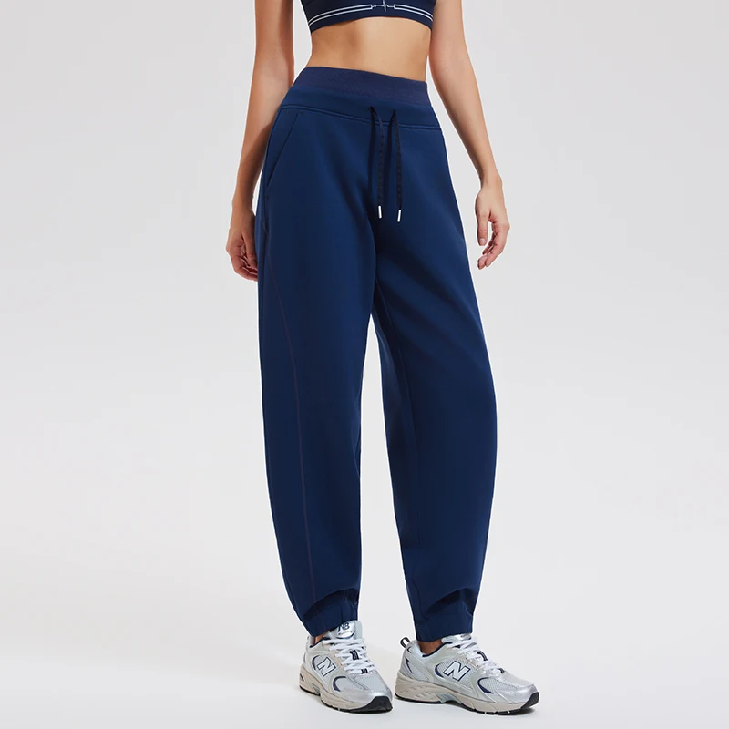 Women's Mid Waist Joggers Tapered Sweatpants Elastic Waist Closure XL Solid Ruched Loose Fit Casual Yoga Pants with Pockets