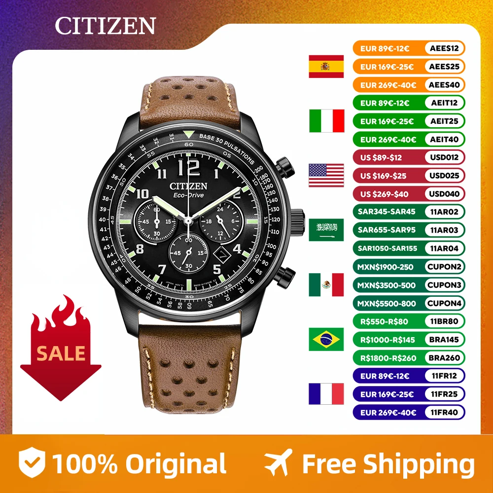 Reloj cronógrafo Original CITIZEN, reloj para hombre, reloj de negocios de CA7045-14E luminoso de moda resistente al agua japonés Eco Drive