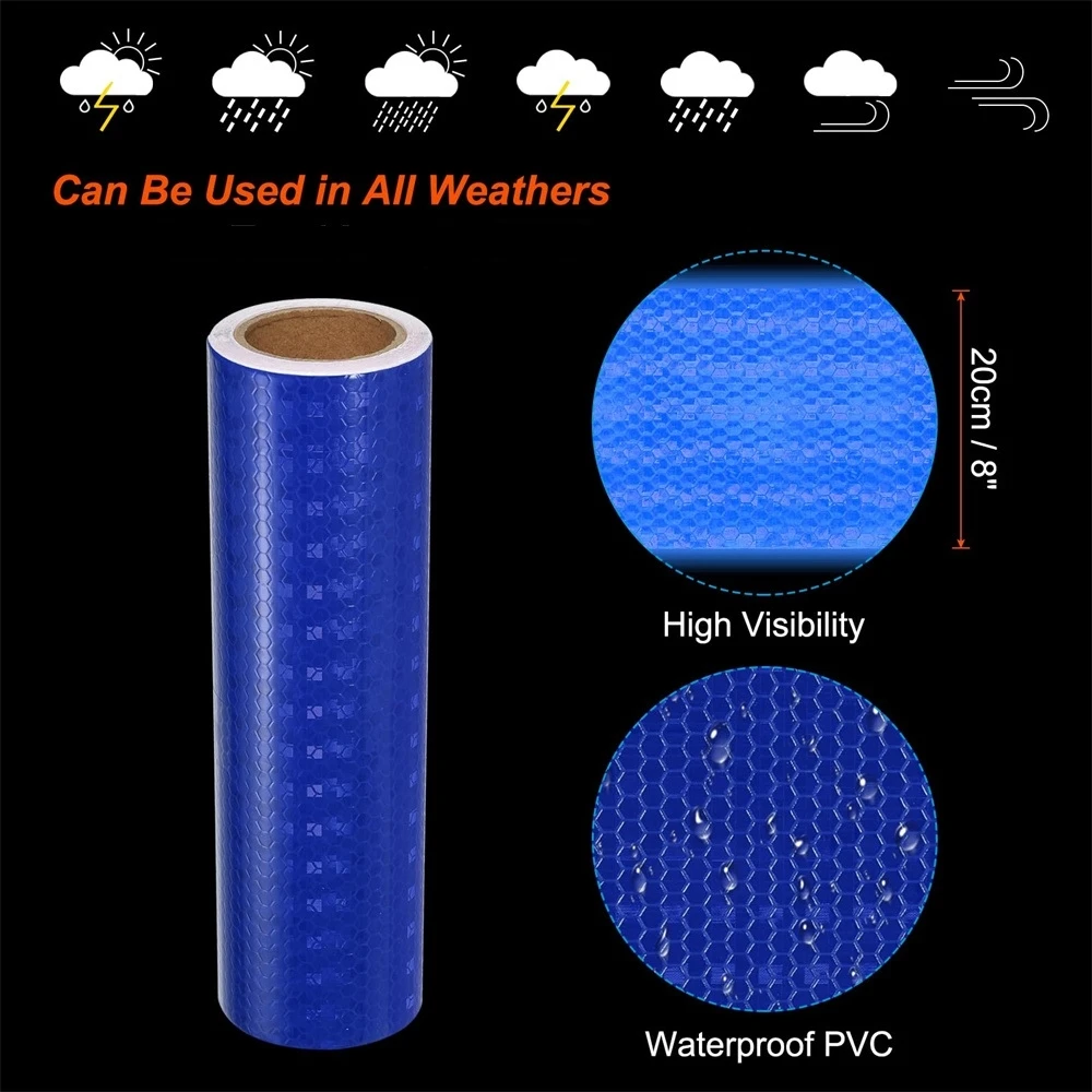 Nastri riflettenti blu 8 pollici * 33FT brillante impermeabile forte adesivo di sicurezza striscia di avvertimento pellicola di visibilità per camion rimorchio bici