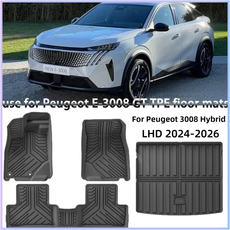 TPE Floor Mats for Peugeot E3008/3008 GT 2024-2025 Hybrid LHD Waterproof Anti-Slip Custom Fit All-Weather Accessories