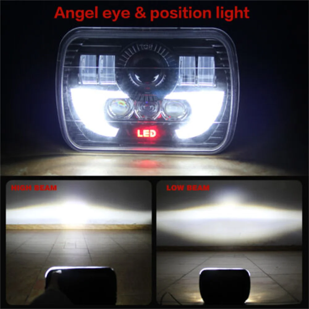 

5X7 7x6 Inch Square LED Headlights White DRL Turn Signal 90W For Jeep Wrangler Motorcycle Off-road Truck Car Accessories