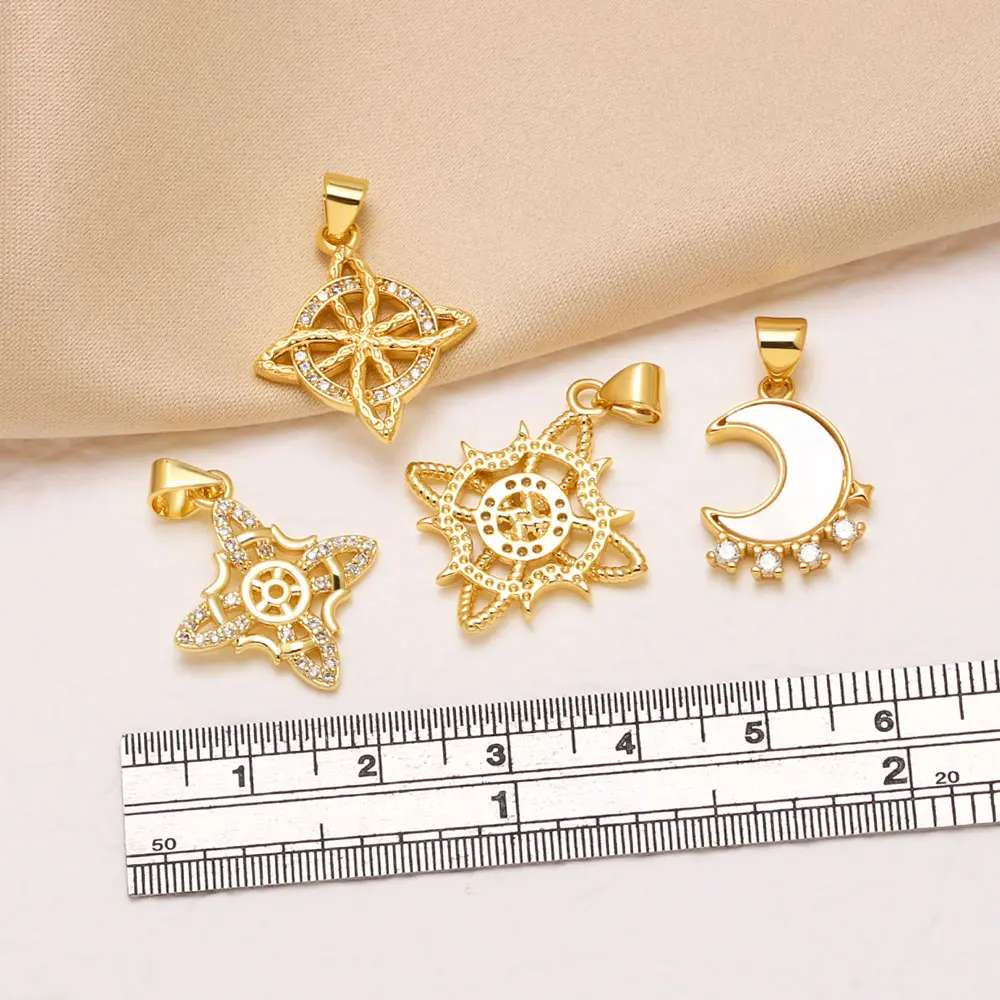 OCESRIO Shell Crystal Moon Pendant for Necklace Copper Gold Plated Star Witch Knot Design Jewelry Making Accessories pdtb895