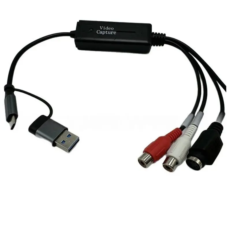 A31T 2X USB 2.0 Type C AV S Video Capture Card Adapter Video Composite to USB Type C for Camera OBS PC