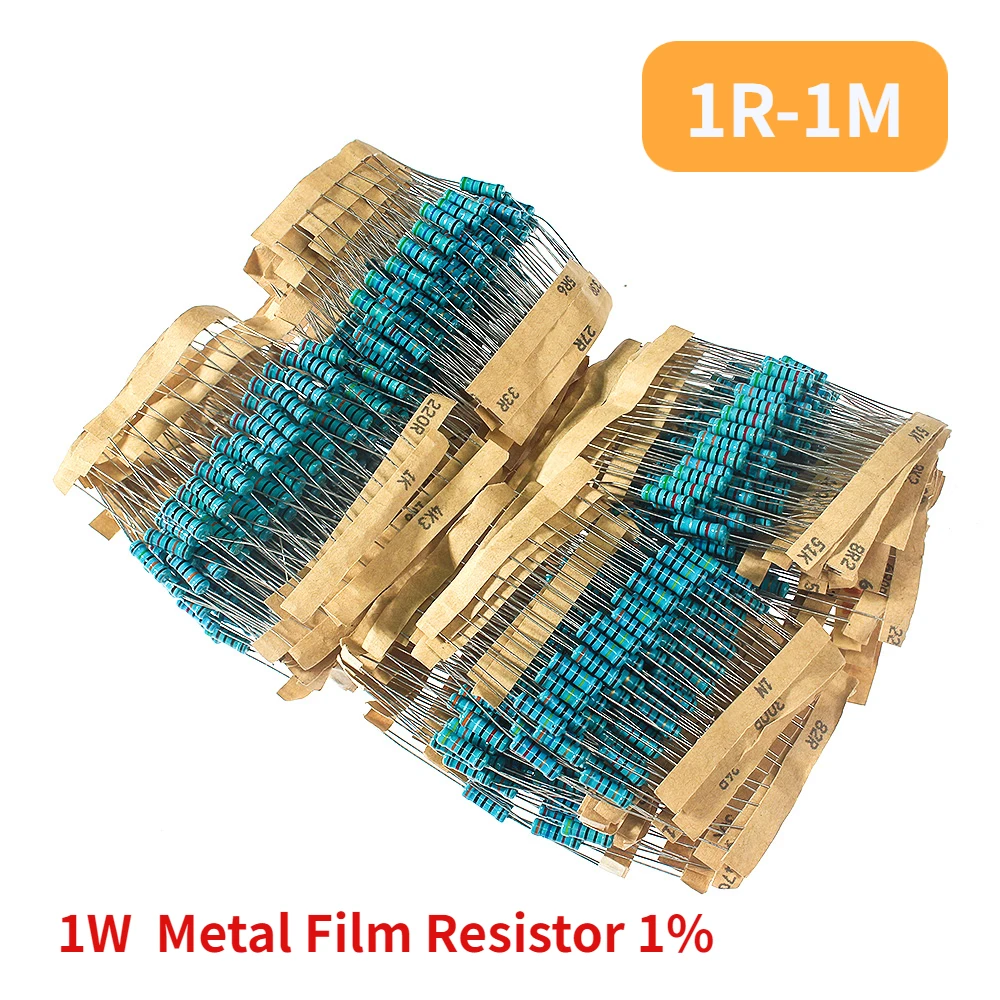 1000pcs 100Values 1W Resistor Pack Metal Film Resistor Assorted Kit 1% 5-color Ring Resistance Set Diy Electronic Kits