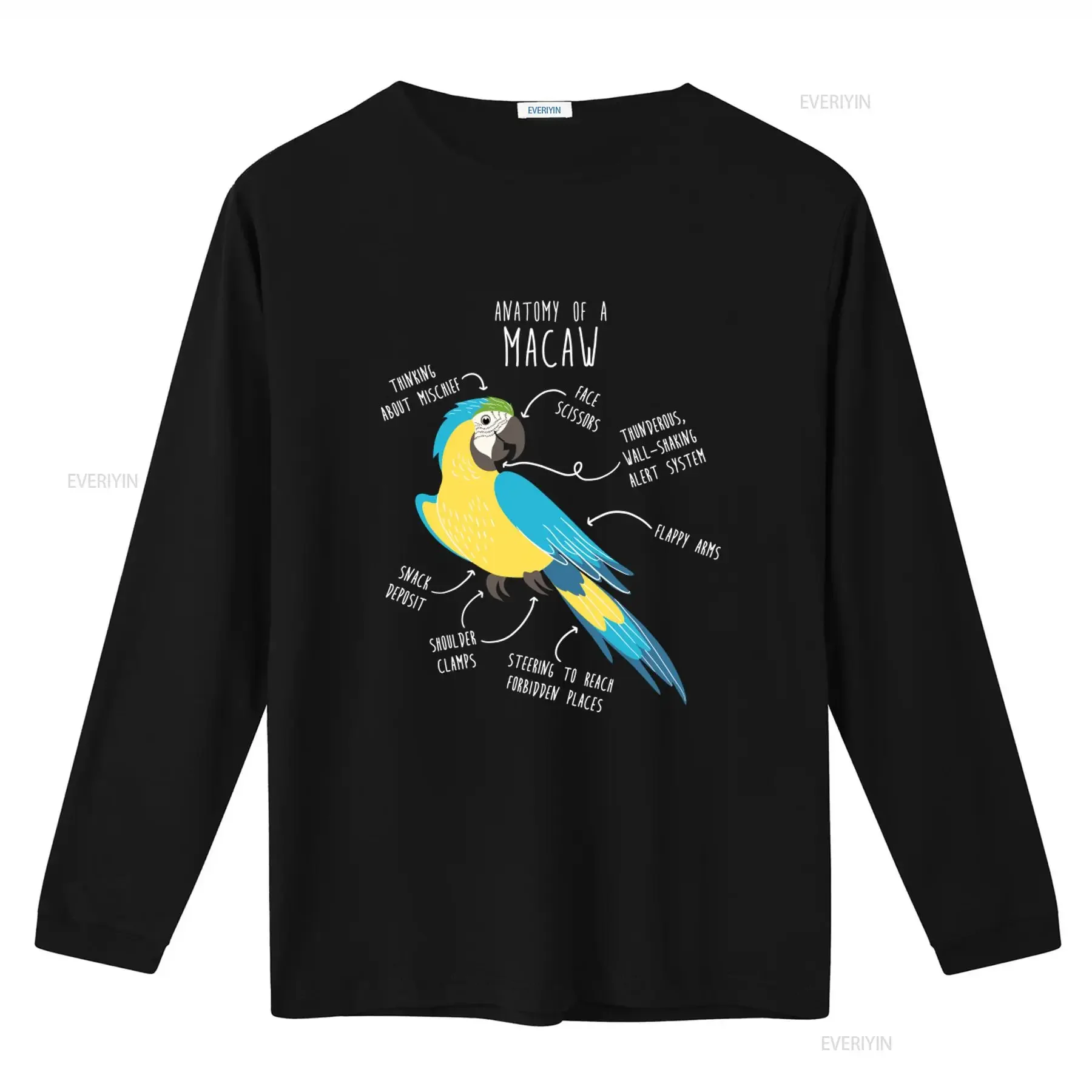 Blue and Gold Macaw Anatomy T shirt for Funny Parrot Lover Cute Pet Bird Mom Dad Top vintage Washed Stretched fashion
