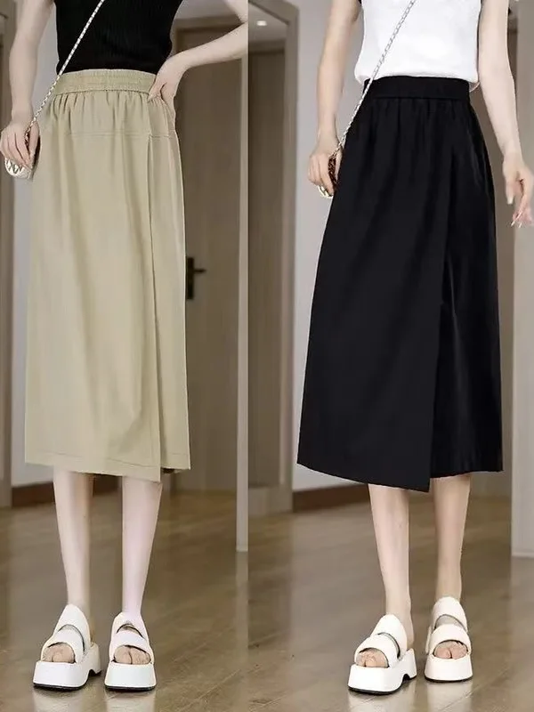 New Chinese Sle Wide Leg Pants Women's Small Size Summer Thin ular Skirt Pants High Waist Loose Casual Seven-Five Middle...