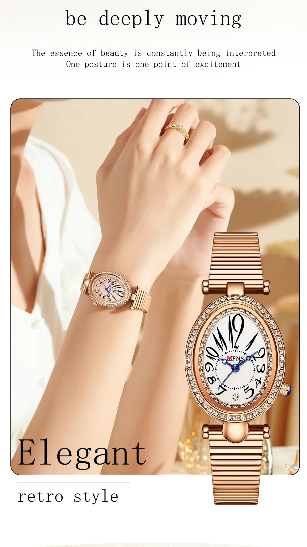 OFNS 1540 ساعة نسائية قطرة الماء ريترو لايت فاخر قسط مقاوم للماء ساعة كوارتز البيضاوي موضة الماس مجموعة ساعة نسائية