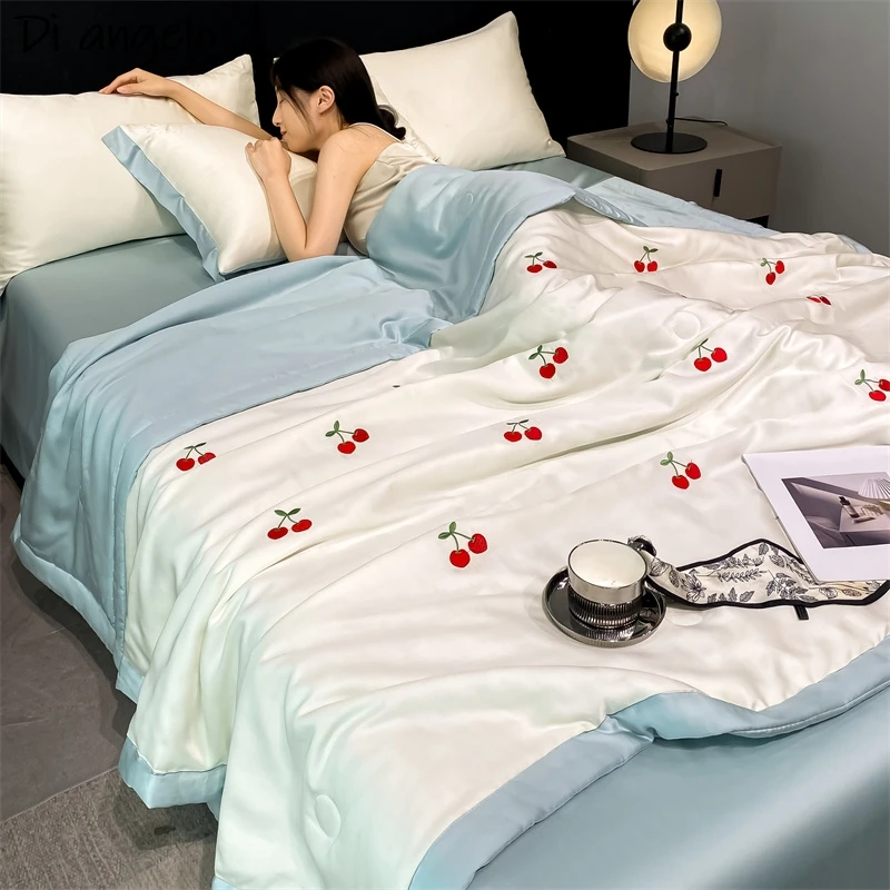 Summer Air Conditioner Quilt, New Style, Embroidery Flower Fabric Blankets, Bedspread Comforter, Bed Cover, Pillowcase Quilts#SW