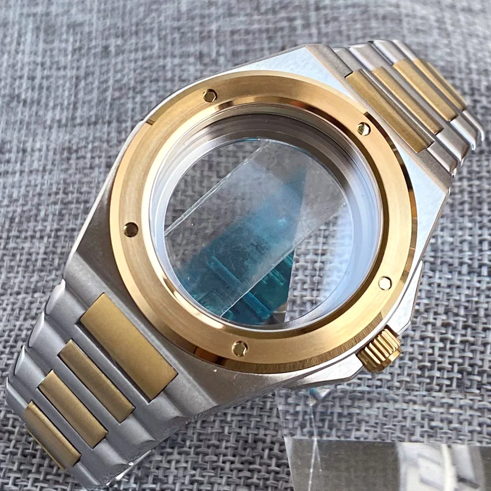 

for style Mod two-tone gold 40mm Watch case sapphire glass for NH35 NH36 watch Accessories 200m waterpoor