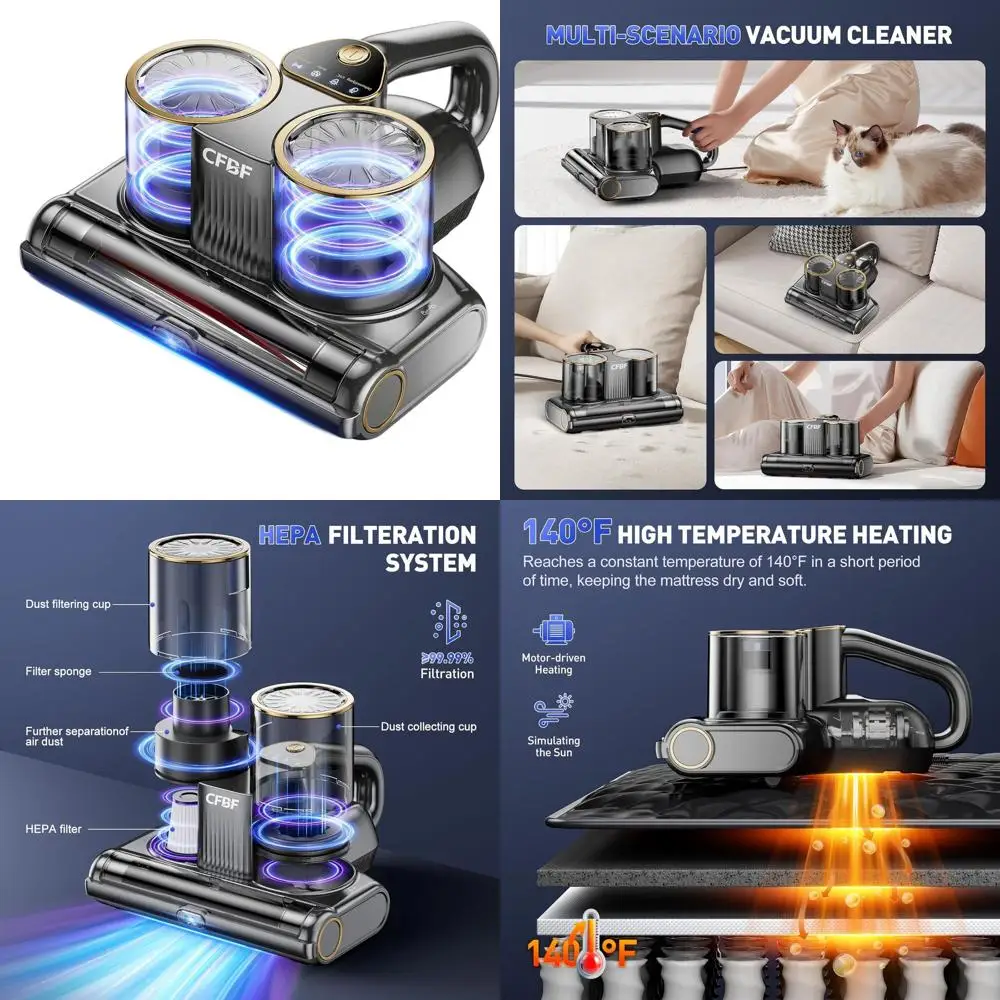 

Мощный ручной пылесос для кроватей 500 Вт с силой всасывания 16 кПа, УФ-C светом, ультразвуком и высокотемпературным нагревом для различных видов мебели