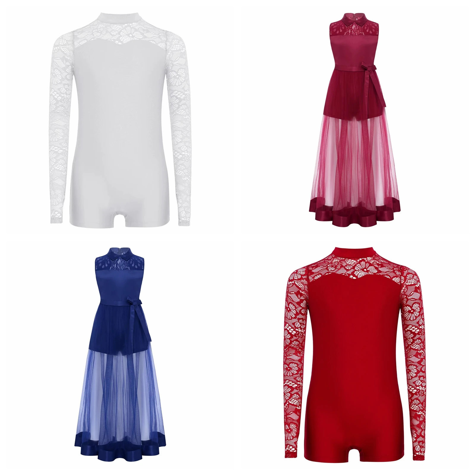 

Children's Lace Patchwork Gymnastics Jumpsuit Artistic Modern Lyrical Dancing Bodysuit Girls Ballet Dance Unitard Rompers