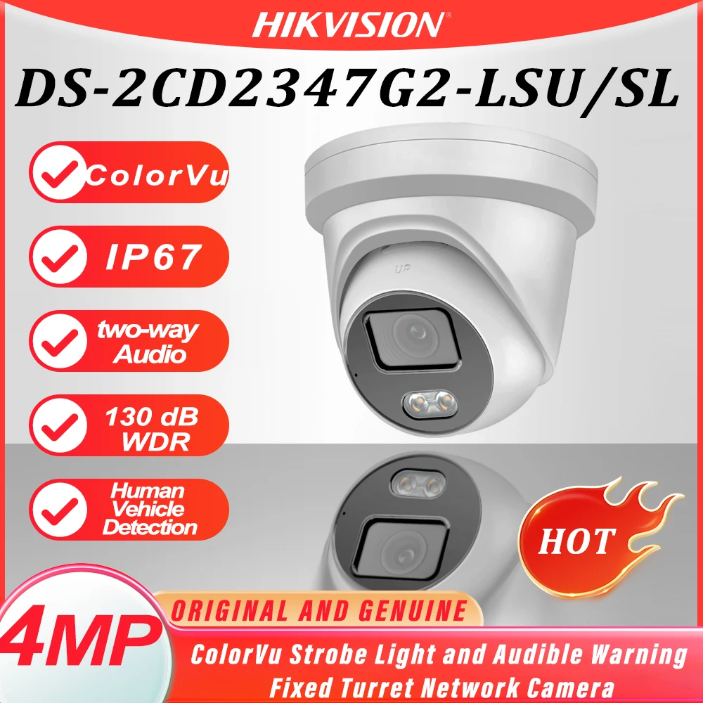 Hikvision 4MP IP Camera ColorVu Strobe Light and Audible Warning Two-way Audio CCTV Smart Home Security IP67 DS-2CD2347G2-LSU/SL