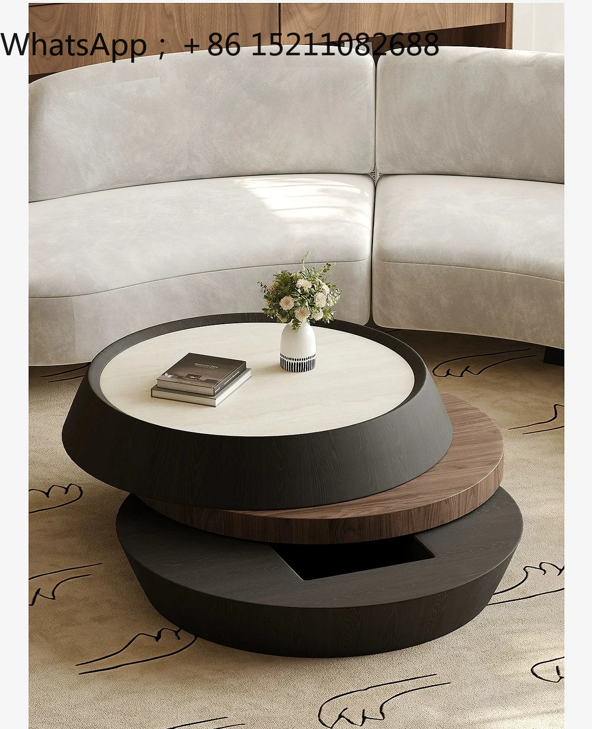 SCY medieval travertine rock slab coffee table rotatable small apartment creative round coffee table living room home