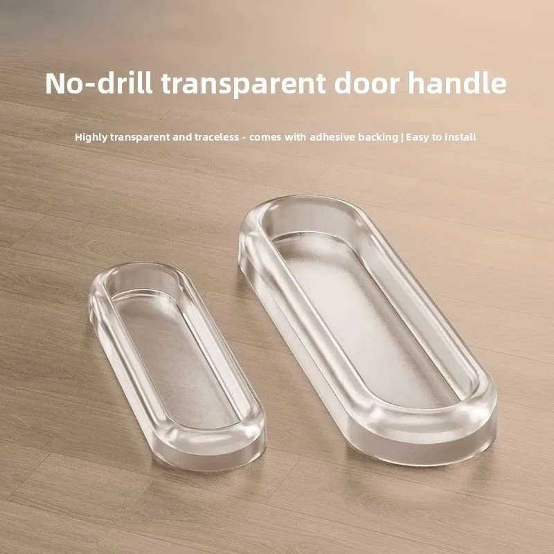 Self Adhesive Punch Free Handle Transparent Pull Knob for Sliding Door Cabinet Closet Drawer Glass Wardrobe