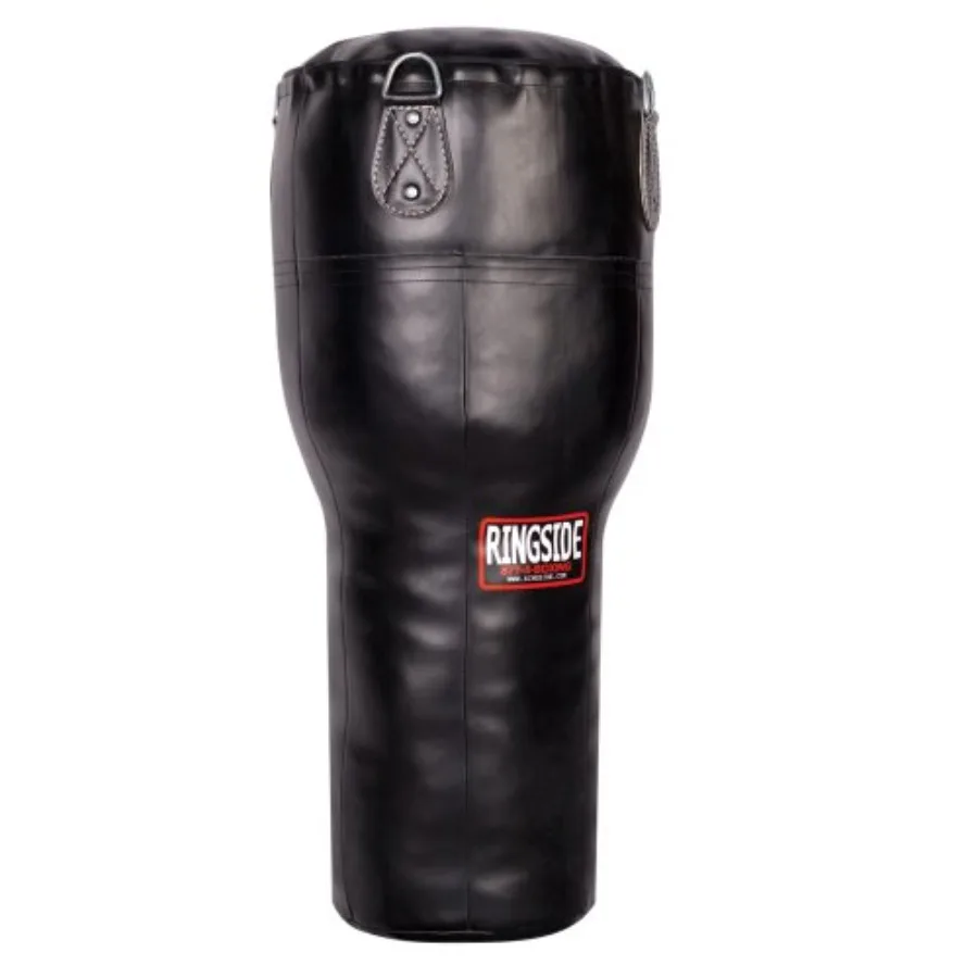 Angle 65 lb Boxing Bag for home gym use durable vinyl exterior in black with reinforced stitching for long-lasting performance