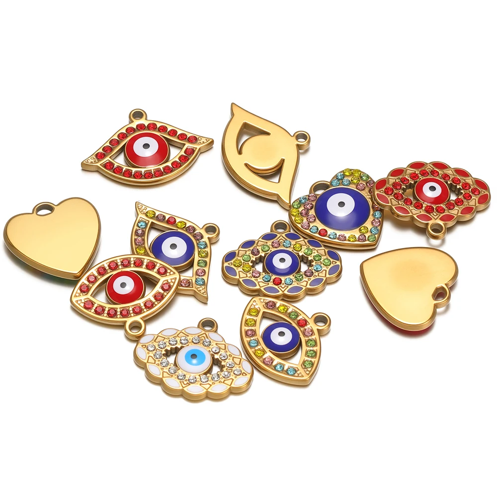 4Pcs Stainless Steel Classic Enamel Evil Eye Charms Gold Color Heart Pendants for DIY Necklace Bracelet Supplies Jewelry Making view 5