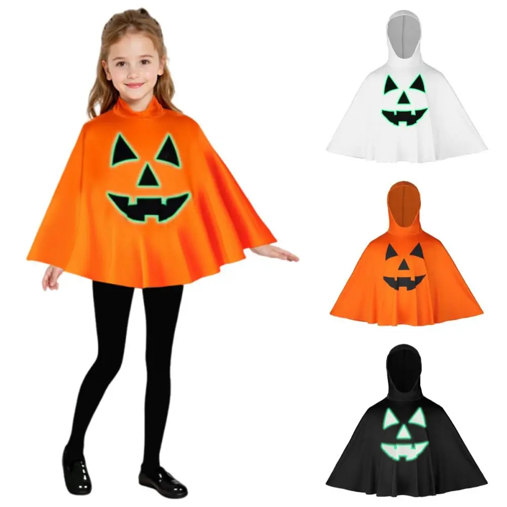 

Серебристый плащ с тыквой на Хэллоуин, забавный креативный детский карнавальный костюм, светящийся со шляпой, плащ с призраком и капюшоном, вечерние маскарад