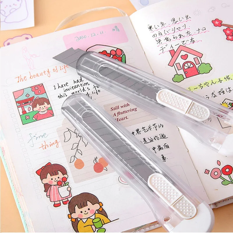 30° Transparent Utility Knife 9mm/18mm Blade Retractable Paper Cutter Knives DIY Handicraft Carving Cute Stationery Art Tool