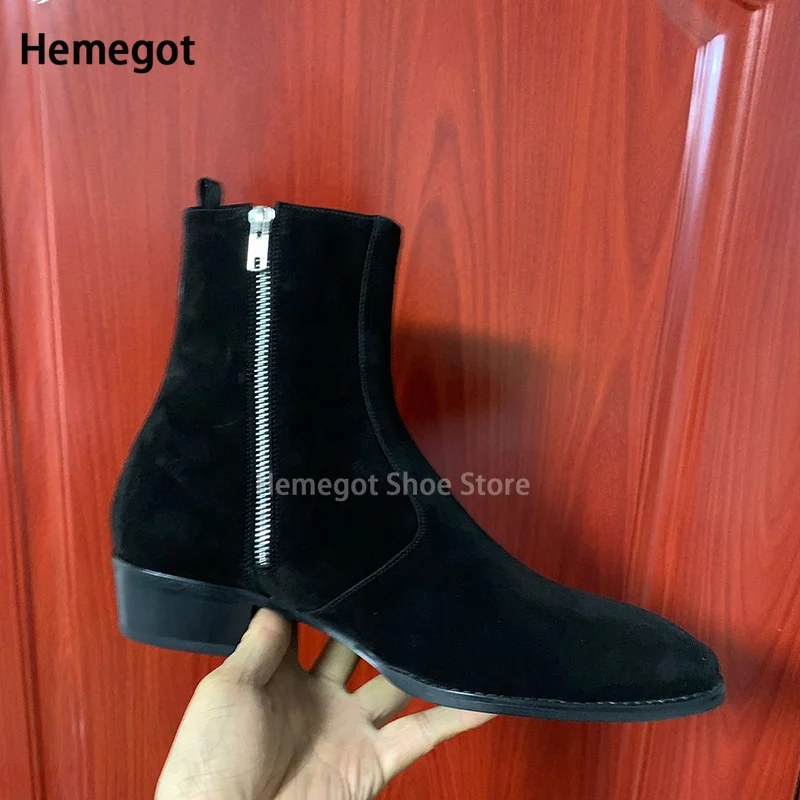 Black Sanded Leather Chelsea Boots Men\'s Side Zipper Booties Spring Fashion High Quality Personality Pointy Toe Boots for Males