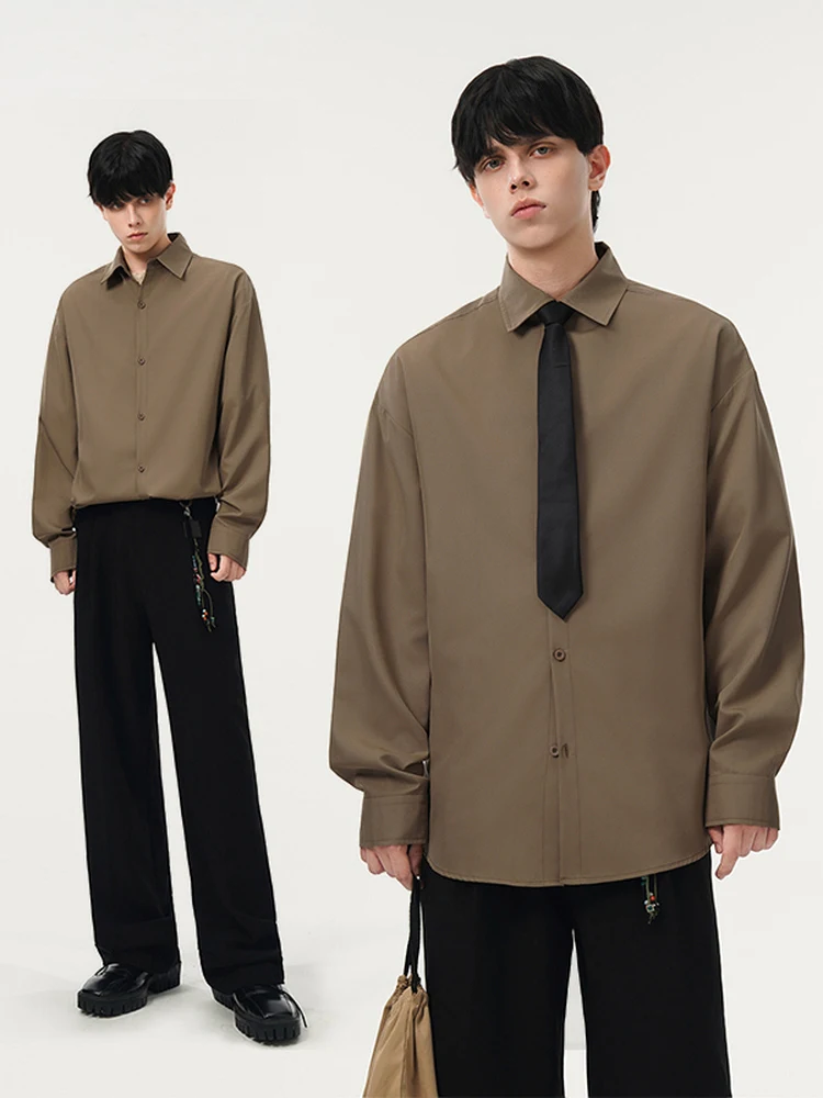 

Autumn Long Sleeve Casual Loose Men's Shirt Versatile Retro Japanese Style Cityboy Trendy Outerwear Polyester Fiber Regular Fit