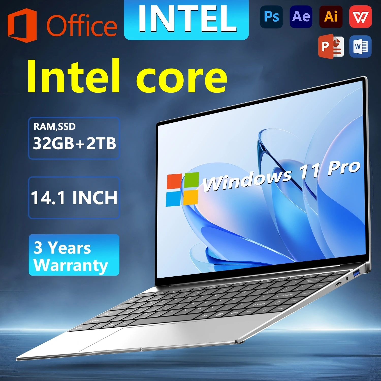 2026 ultra-thin Gamer Laptop Intel Core Processor 32GB RAM 1TB 2TB SSD HD 14.1 Inch Office Study Windows 11 Portable Notebook