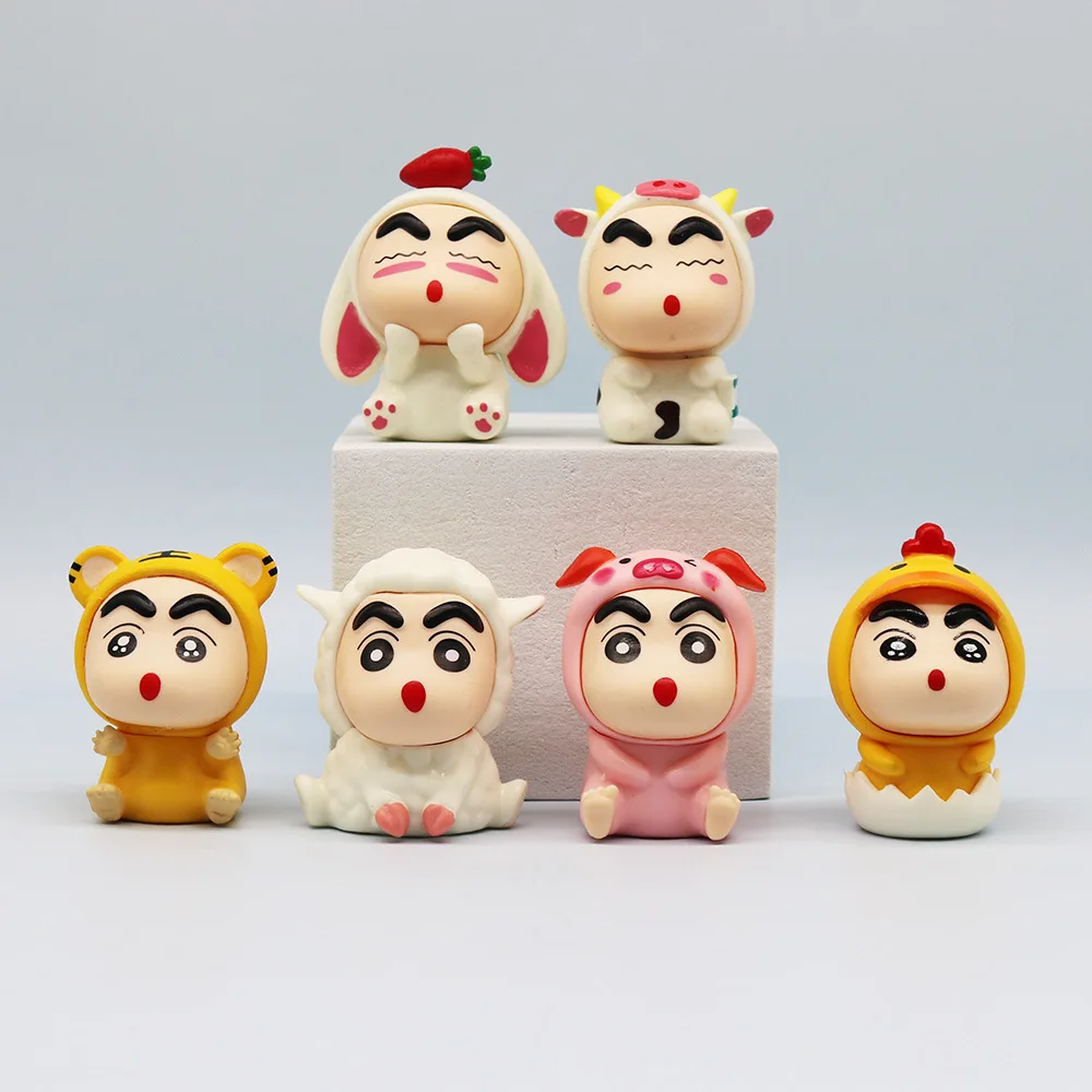 

6Pcs/set 12 zodiac crayon Shin-chan cartoon figures cos rabbit sheep zodiac Shin-chan doll decorative ornaments children's gifts