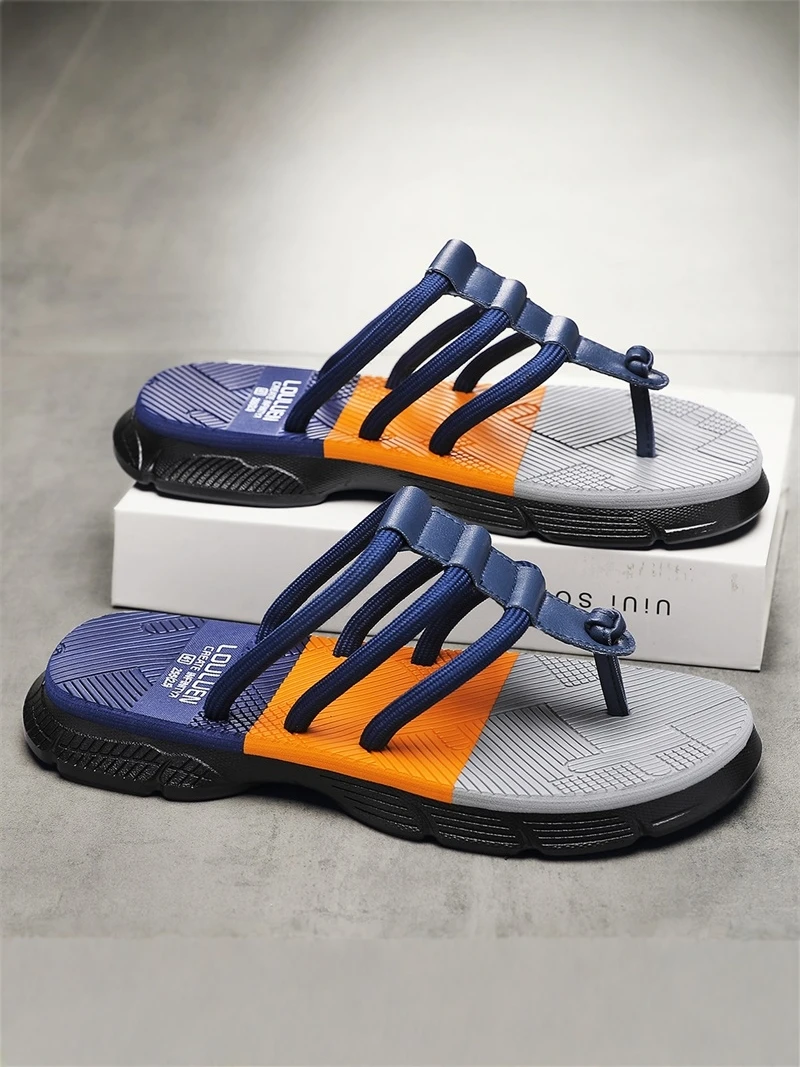 Men's Summer Outdoor Anti-slip Casual Fashion Sandals Wear-Resistant Flat Heel EVA Insole PVC Bottom Breathable Slippers