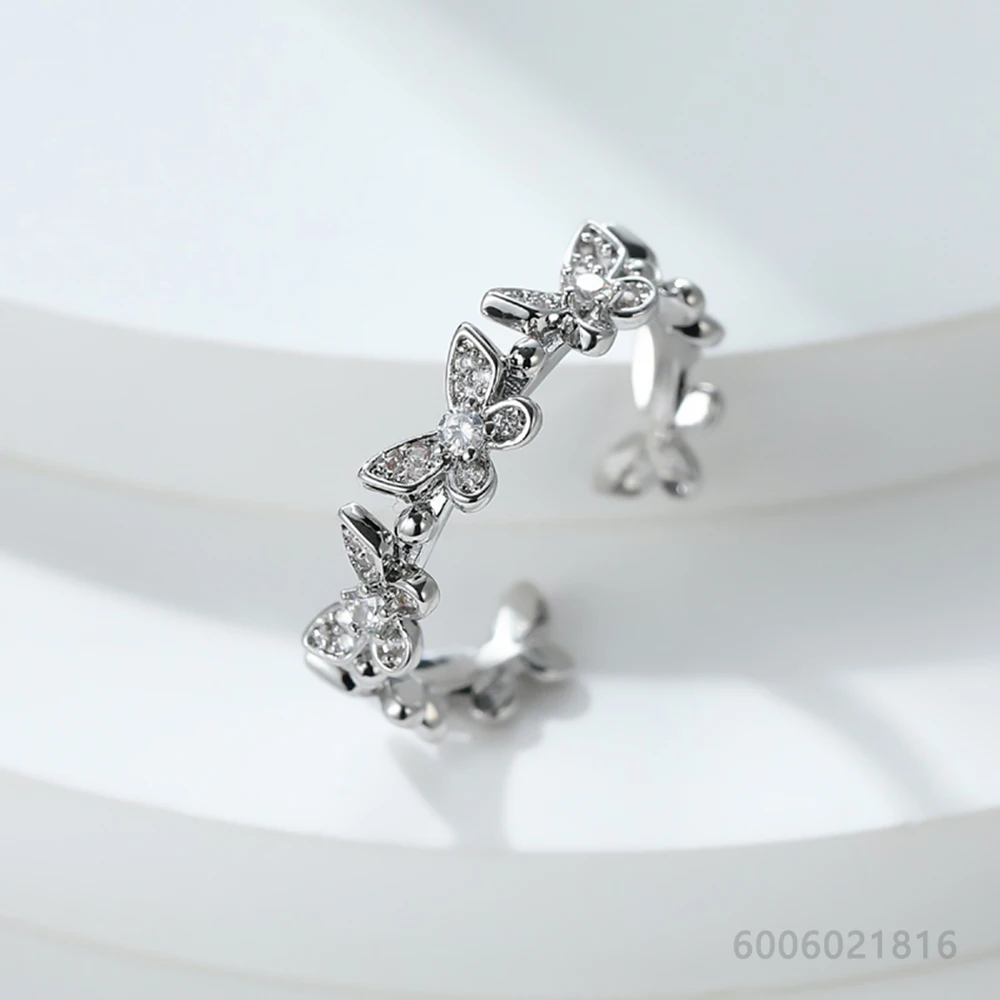 925 Sterling Silver Gold Zircon Butterfly Open Ring For Women Men Fashion Jewelry Charm Grace Wedding Engagement Accessories