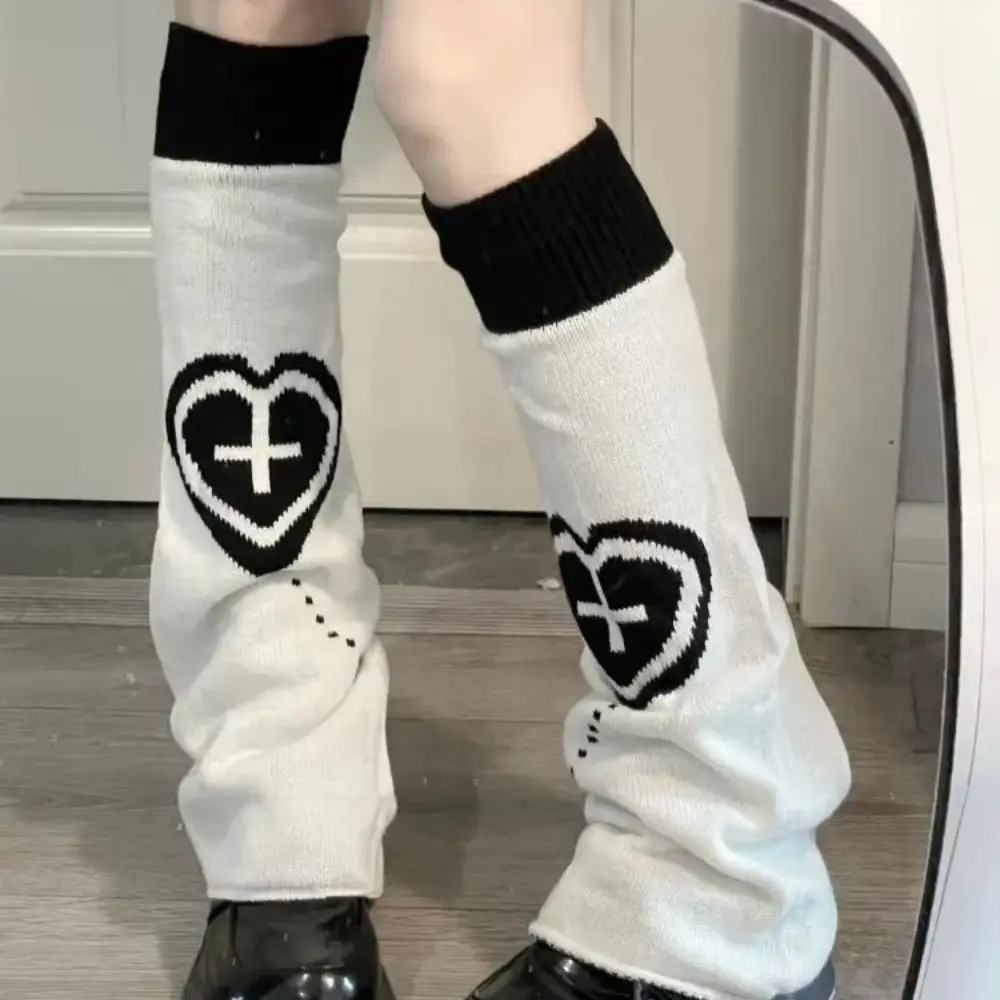 Beinwärmer im Punk-Stil, Sternmuster, Herz-Design, gestrickte Socken, zweiseitig zu tragen, Gothic-Kreuz, Oberschenkelhohe Socken, JK Fashion