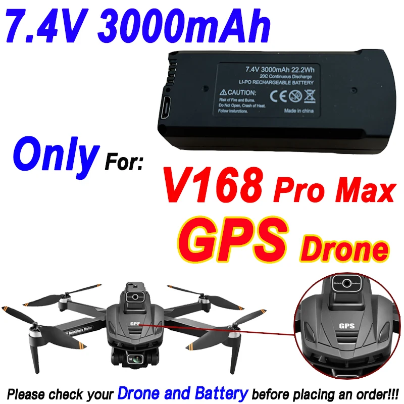 Batería Original para Dron V168, 7,4 V, 3000mAh, para V168Pro Max, GPS, 3,7 V, 2000mAh, pieza de accesorios para cuadricóptero V168Pro RC