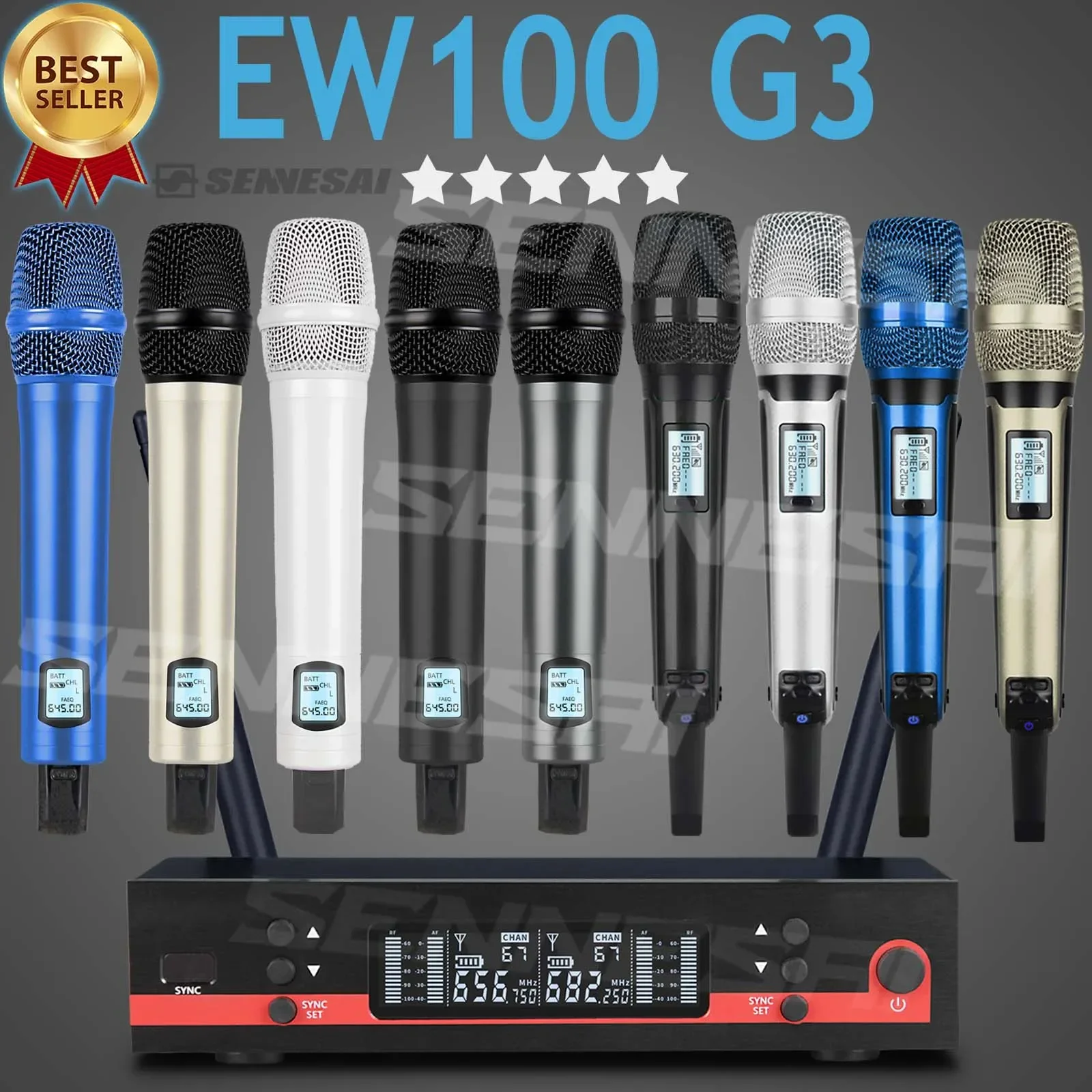 Top Quality!Ew100G3 Professional Dual Wireless Microphone Stage Performance 2 Channels 600-699 UHF Karaoke Metal Handheld e835
