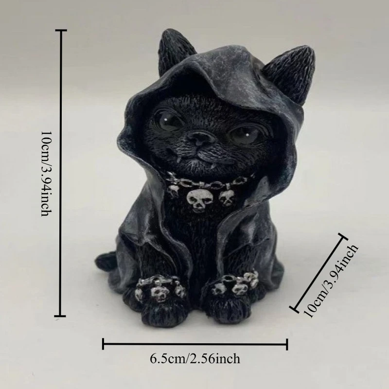 Halloween Magic Cat Resin Craft Figurines Animal Statue Miniatures Home Garden Bonsai Decor Window Desk Decoration Festive Gift