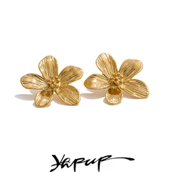 Yhpup Hot Style Stainless Steel Metal Flower Daily Stud Earrings Prevent Allergy Texture Versatile Trending Jewelry Recommend