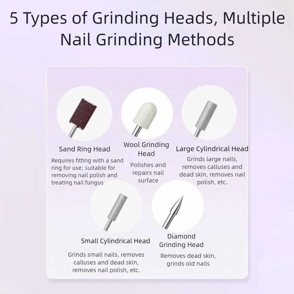 Handheld Electric Nail Polisher LCD Display Fast Curing Wireless Nail Dryer Rechargeable 5 Grinding Heads Nail Grinder Kit