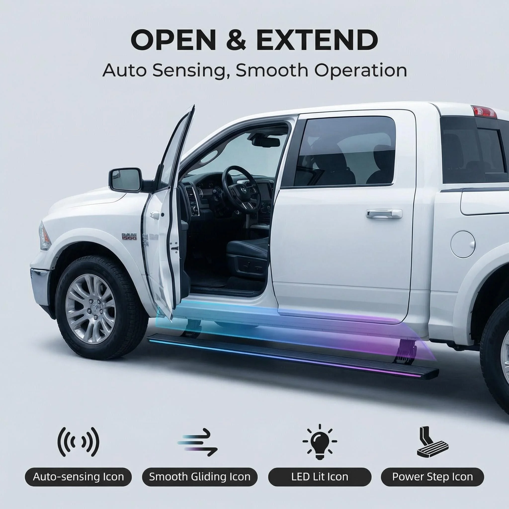 Automatic Retractable Running Board LED Electric Side Step For Dodge RAM 1500 2011-2018 Foot Pedals Telescoping Nerf Bar