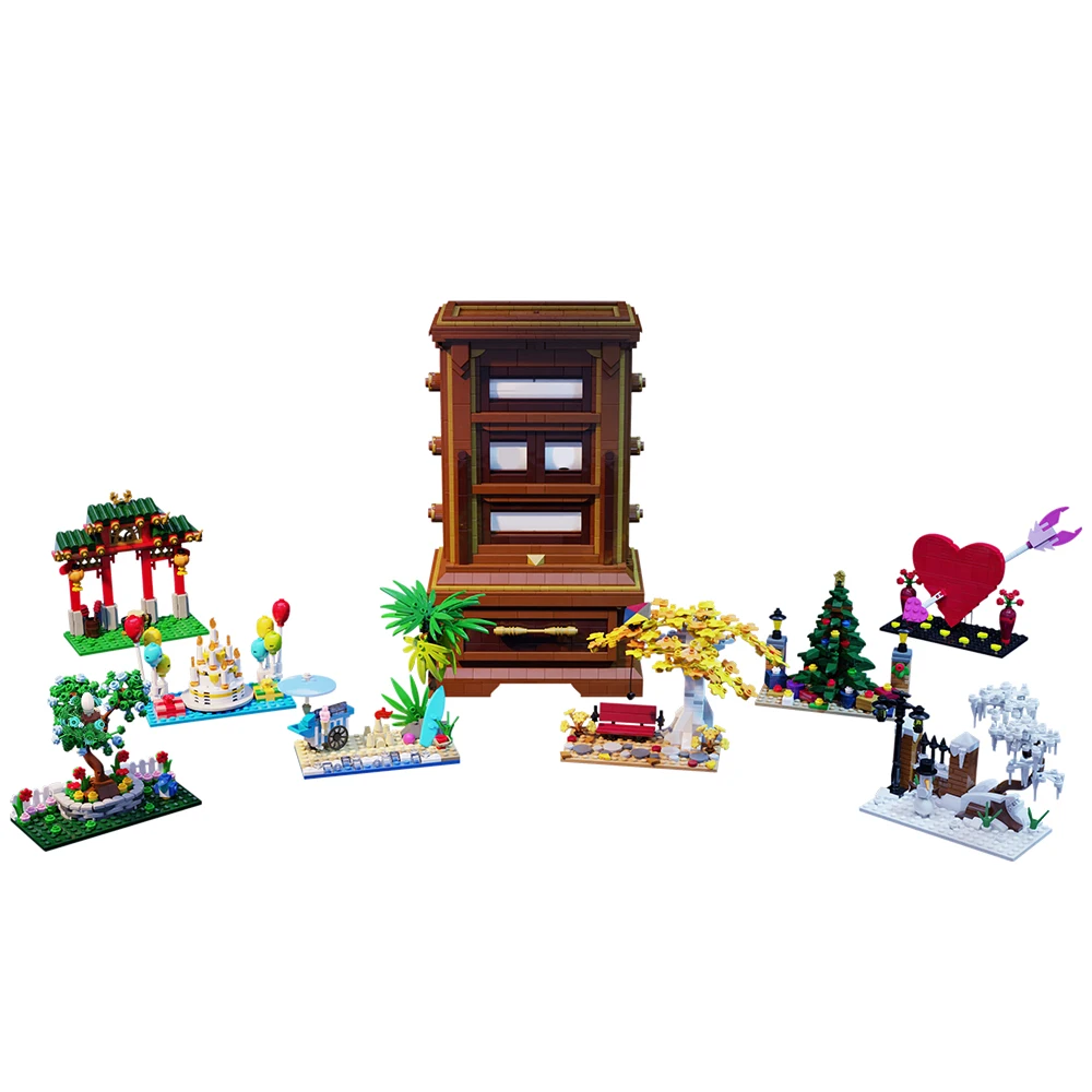 

Gobricks MOC Architectural Scenery Seasons In Time Calendar Building Block set The Four Seasons Model Education Brick Kids Toys