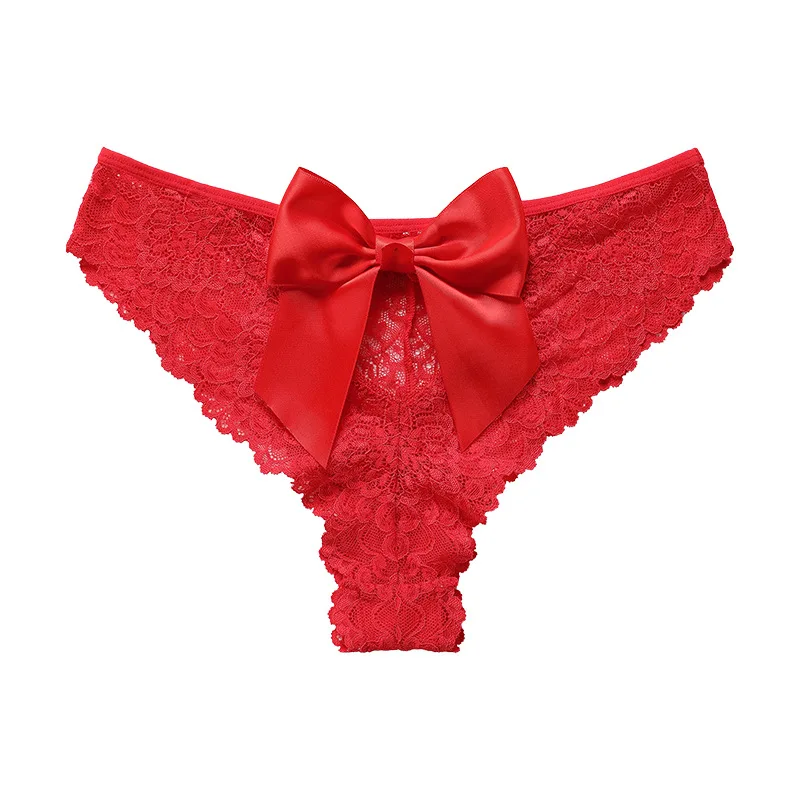 Girls\' underwear mid waist pure cotton crotch lace splicing women\'s Briefs lovely bow at the back