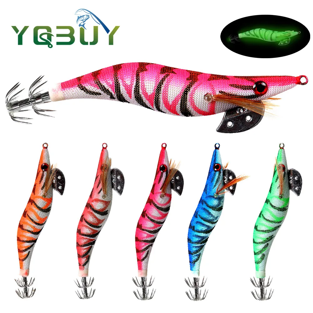 2.0# 2.5# 3.0# Squid Jig Fishing Lures Shrimp Prawn Luminous Glow in Dark Spinner Lures Tackle for Cuttlefish