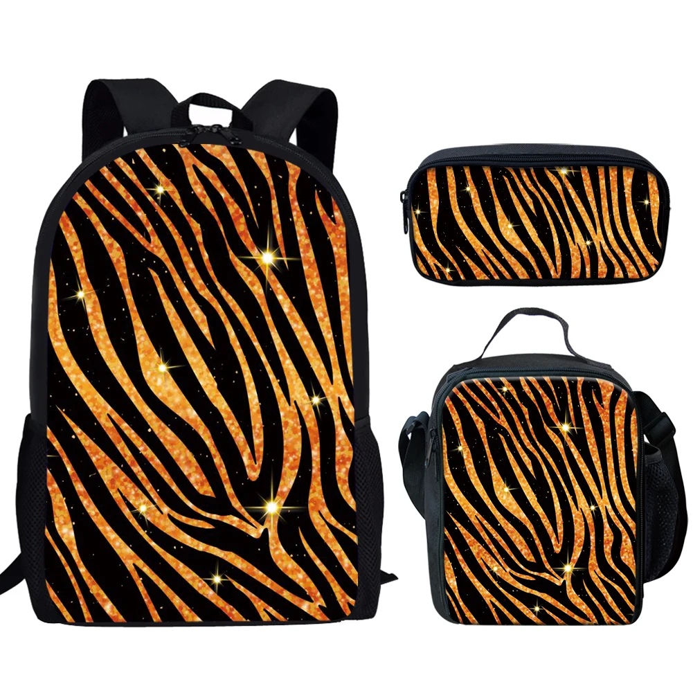 Tiger Stripes Pattern Design 3Pcs School Bags Set for Teen Boys Girls Casual School Bag Lunch Bag Pencil Case Lightweight Gift