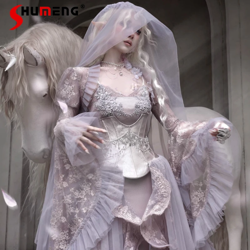 

2026 Spring New Lace Semi-Transparent Princess Sleeves Double-Layer Vest Shirt Long-sleeves Short Blouse Y2k Kawaii Clothes Girl