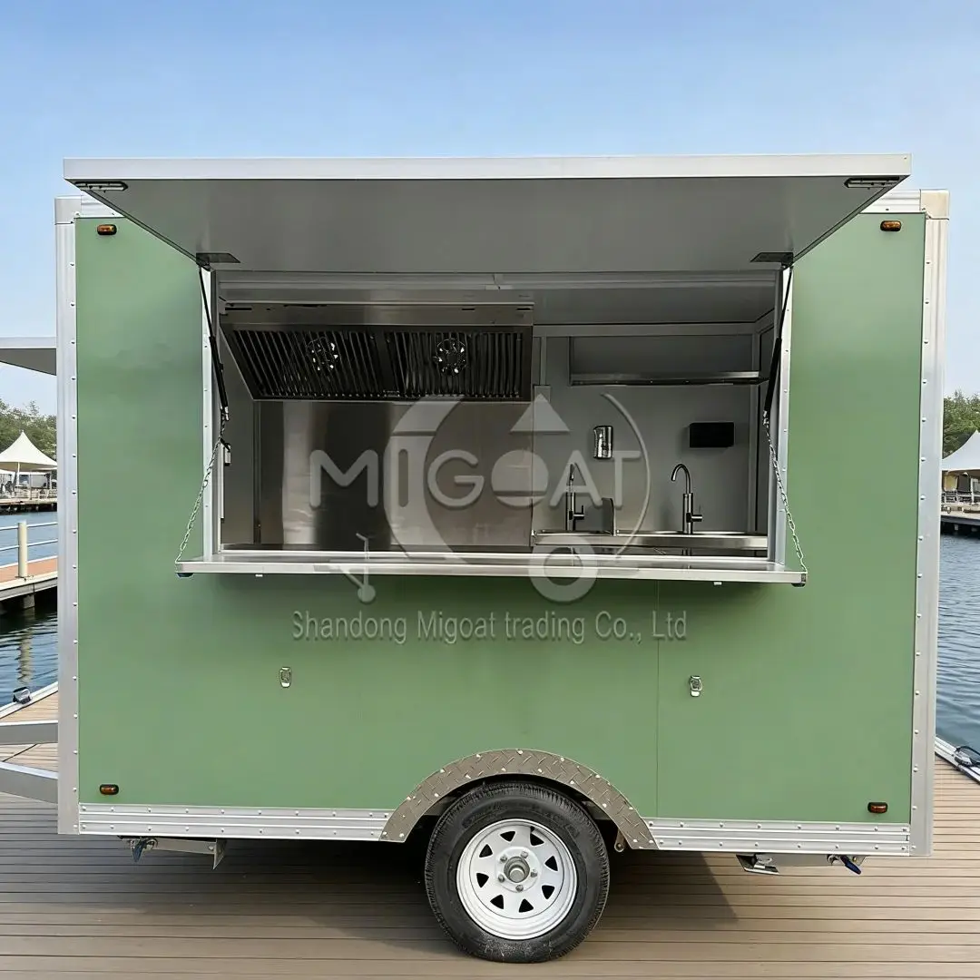 Green Multifunctional Food Trailer Towable Mobile Kitchen Snack Cart for Commercial Street Vending Food Truck
