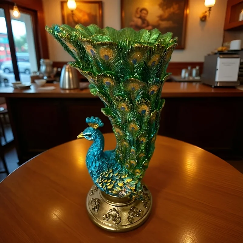 Elegant Peacock Flower Vase Resin Animal Print Decorative Flower Vase Living Room Plant Pot Ornament Interior Accessories