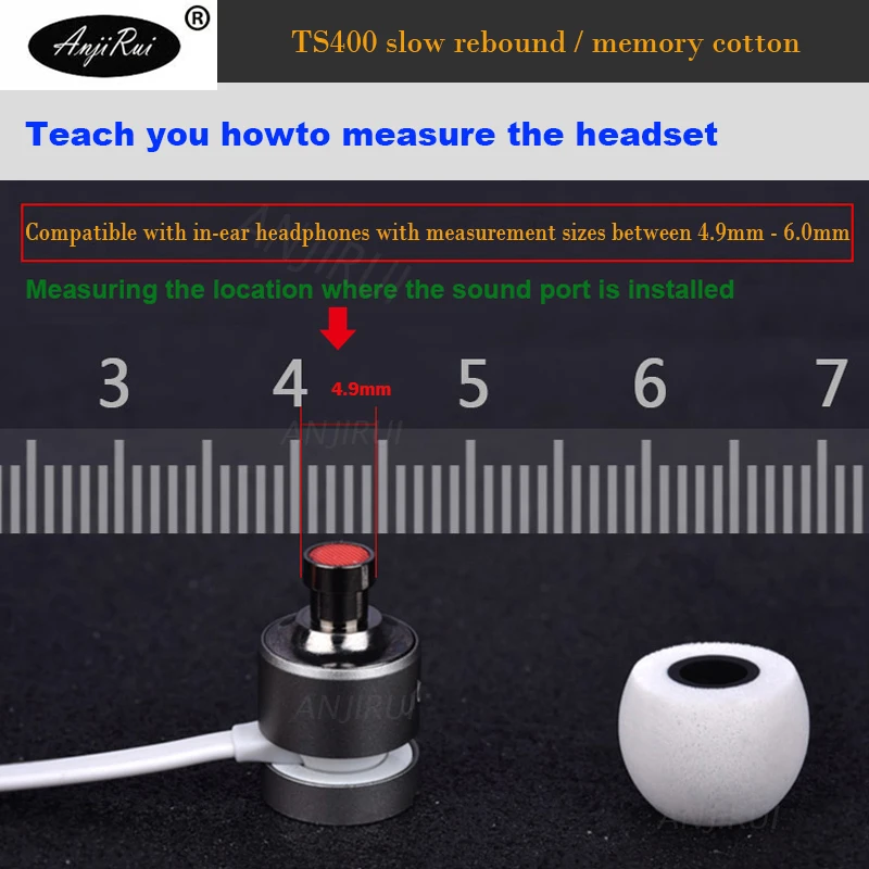 12 Pairs TS-400 Memory Foam Ear Tips 4.9mm Caliber Ear Pads/Cap For In-Ear 4.9-6.0 Headphone Tips Sponge Headphone Accessories