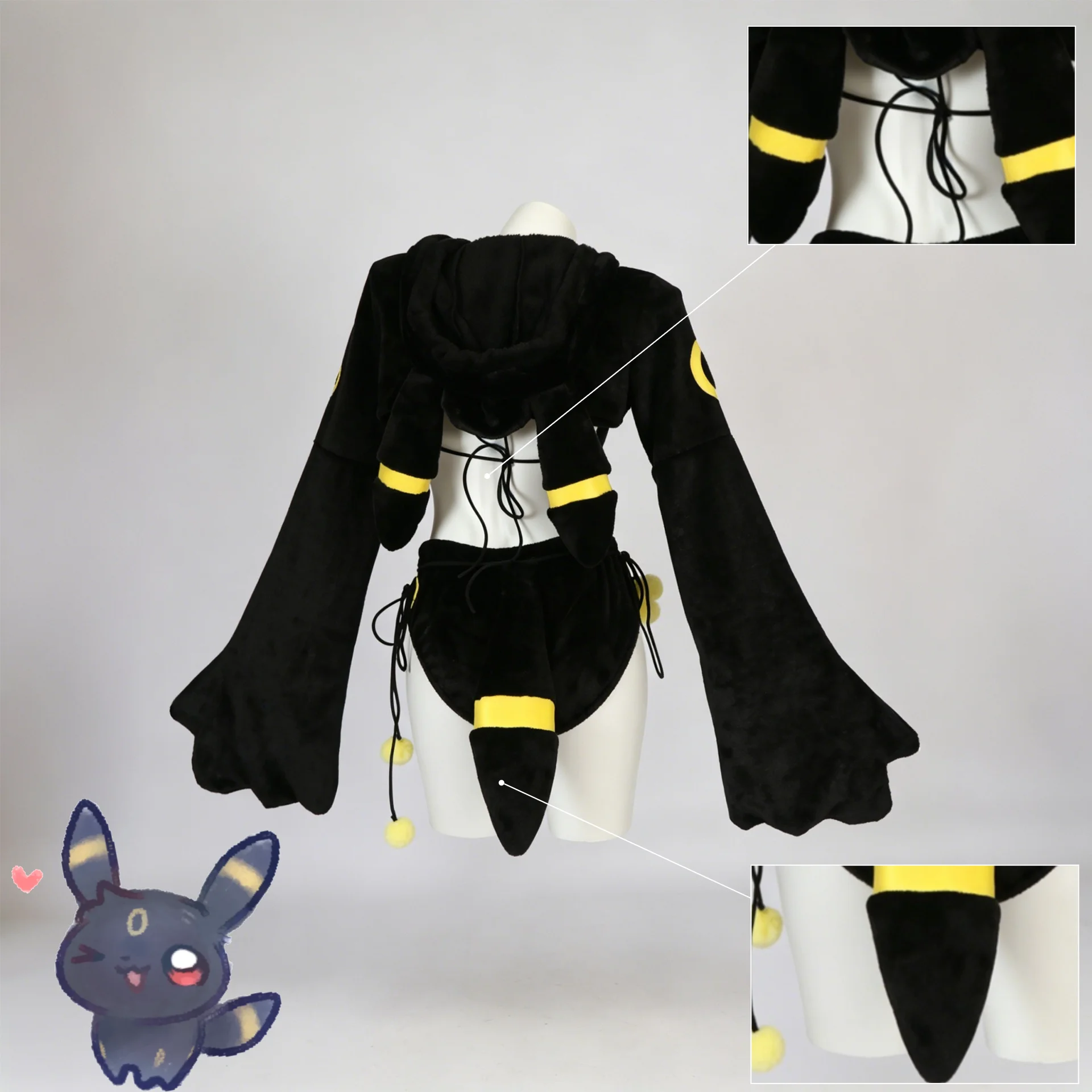 Umbreon ブラッキー 코스프레 의상 여성용 섹시한 블랙 폼핏 바디수트 테일 코믹 콘 할로윈 애니메이션 이벤트