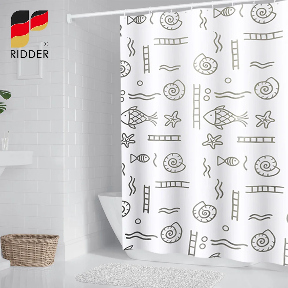 RIDDER Fish Waterproof Shower Curtain Liner Polyester Lightweight Plastic Shower Liner With Rust Proof Grommets Free Punching