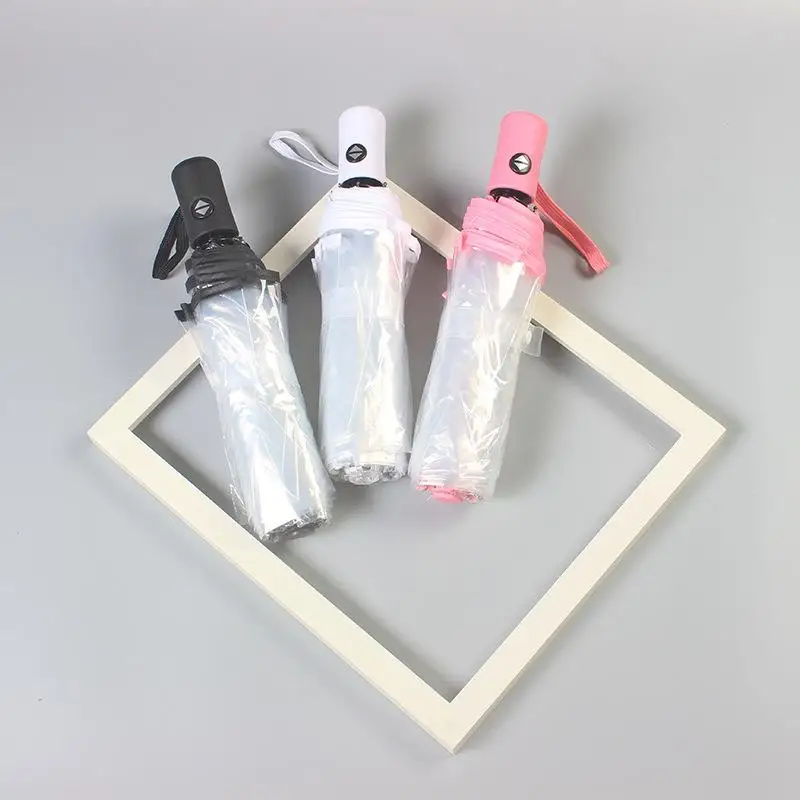 Foldable Transparent Umbrella Fully Automatic Transparent Three-fold Umbrella Student Simple Sunny Umbrella Supplies