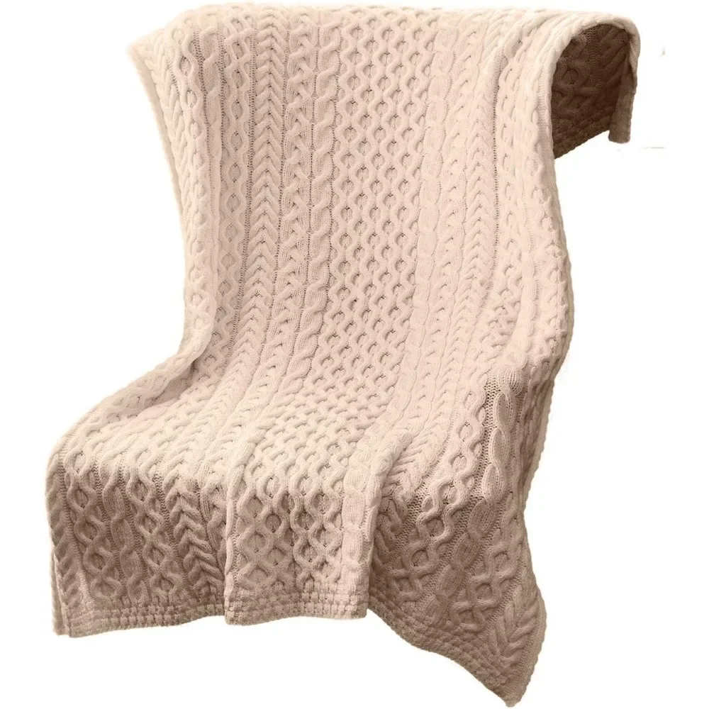 

100% Merino Wool Heavy Cable Knit Blanket Throw 42" x 62" (106 X 157 cm) (Natural)