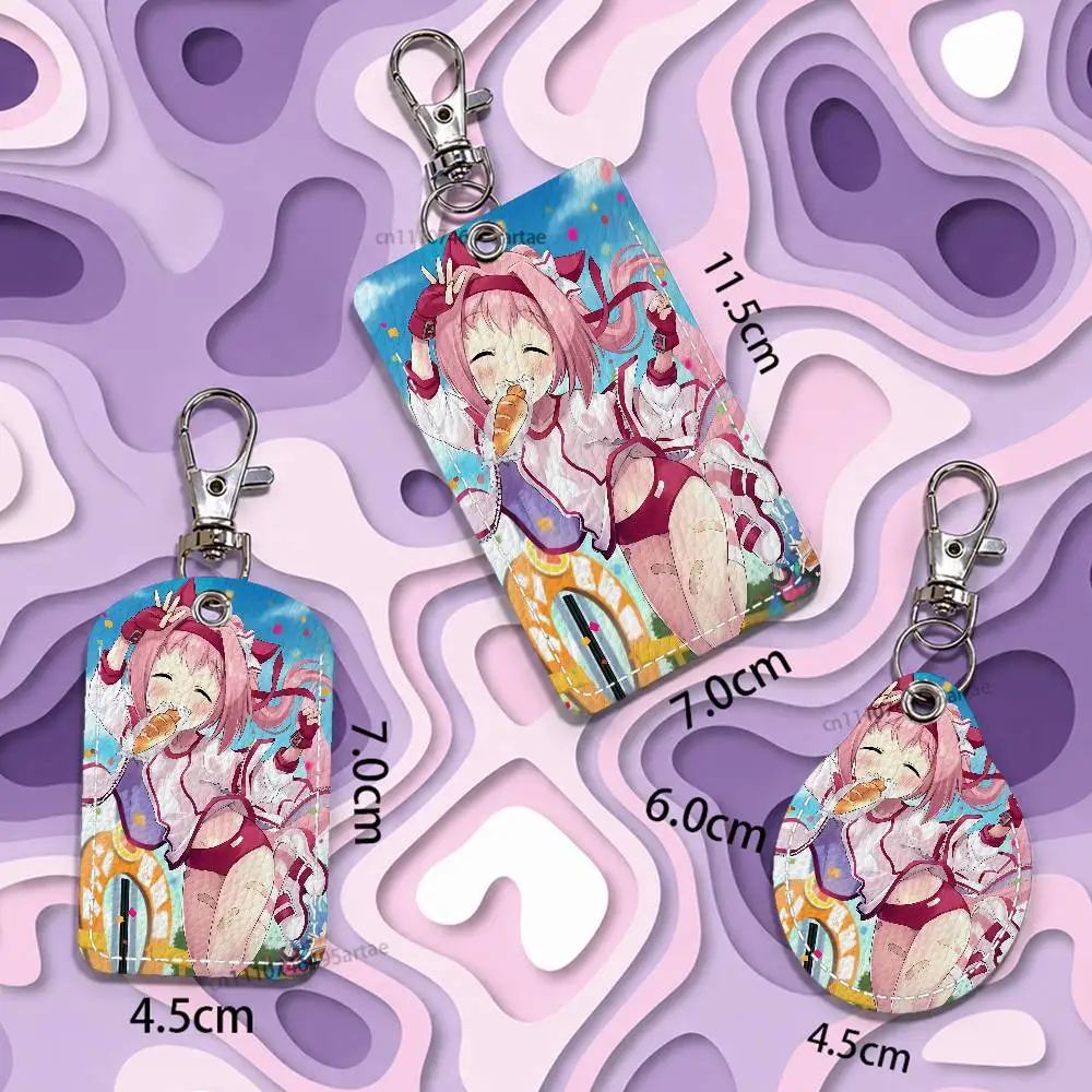 Haru Urara U-Umamusume Rectangle ID Card Case Keychain Access Card Bag Key Tag Ring Leather Card Holder Key Ring view 5