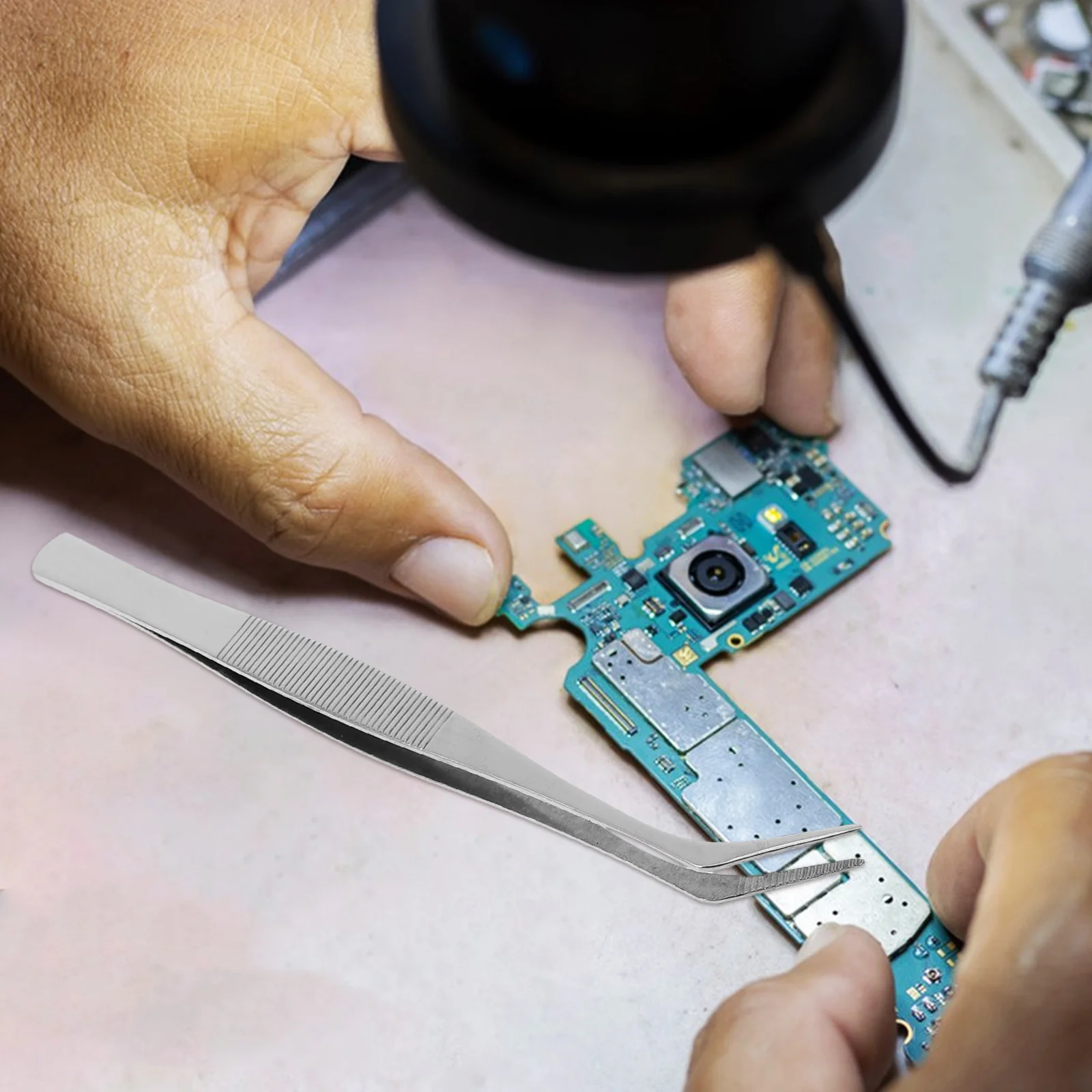 

4pcs 4Cm Stainless Steel Antistatic Precision Angled Tweezers For Electronics Repair Jewelry Lab Industrial Tine Tools Hand